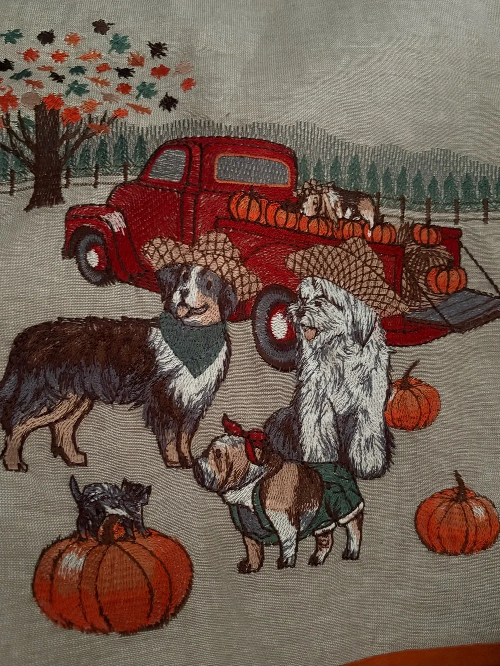 Pier 1 Imports Embroidered Dogs Fall Autumn Halloween Table Runner 13”x72